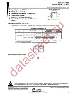 SN74AHCT1G04DCKR datasheet  